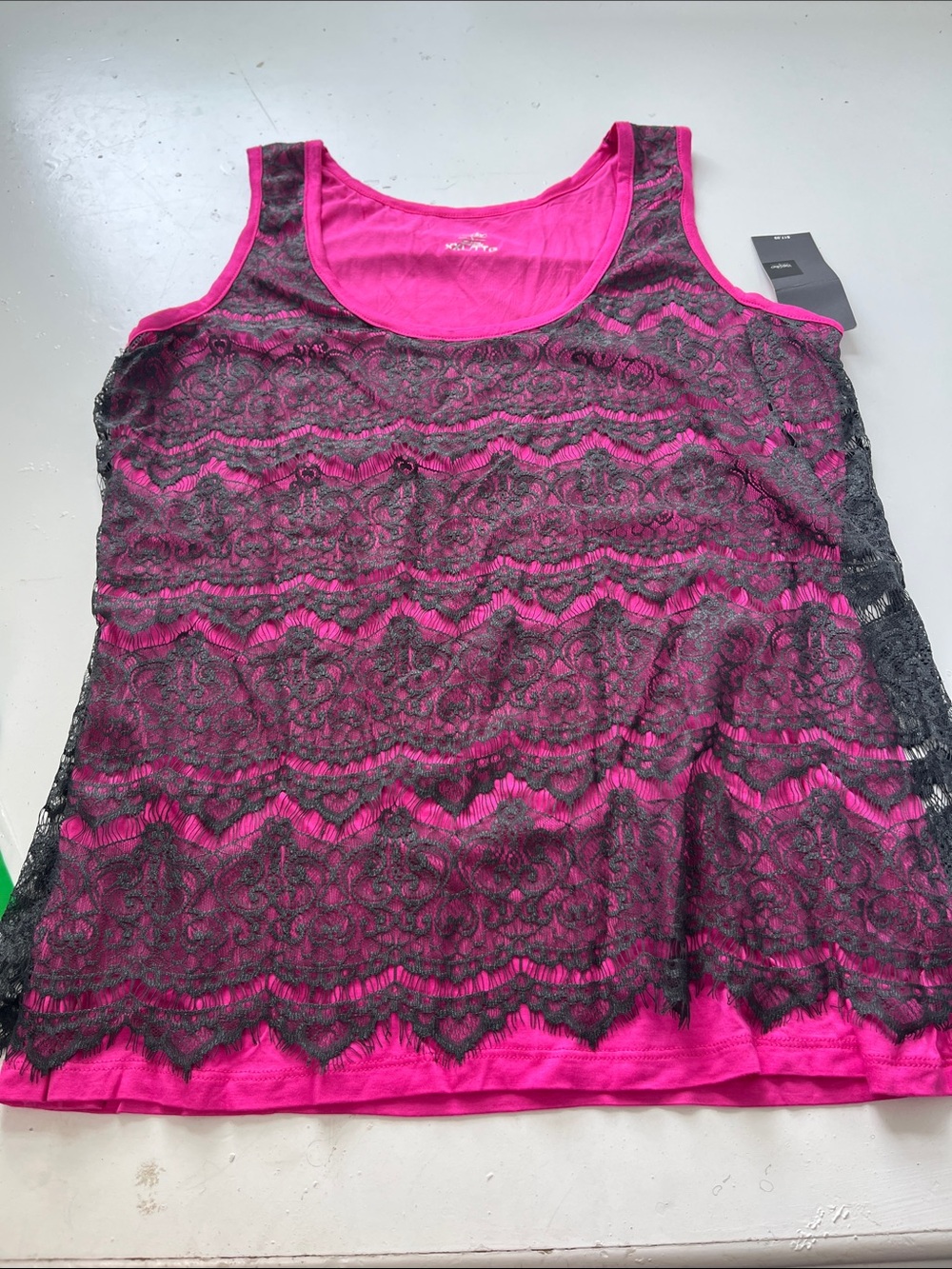 Vintage Mossimo XXL Layered Black Pink Lace Sleeveless Tank Top